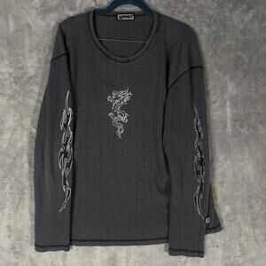 Vintage YMLA Long Sleeve Thermal Rave Skater Dragon Tribal Thermal Shirt L